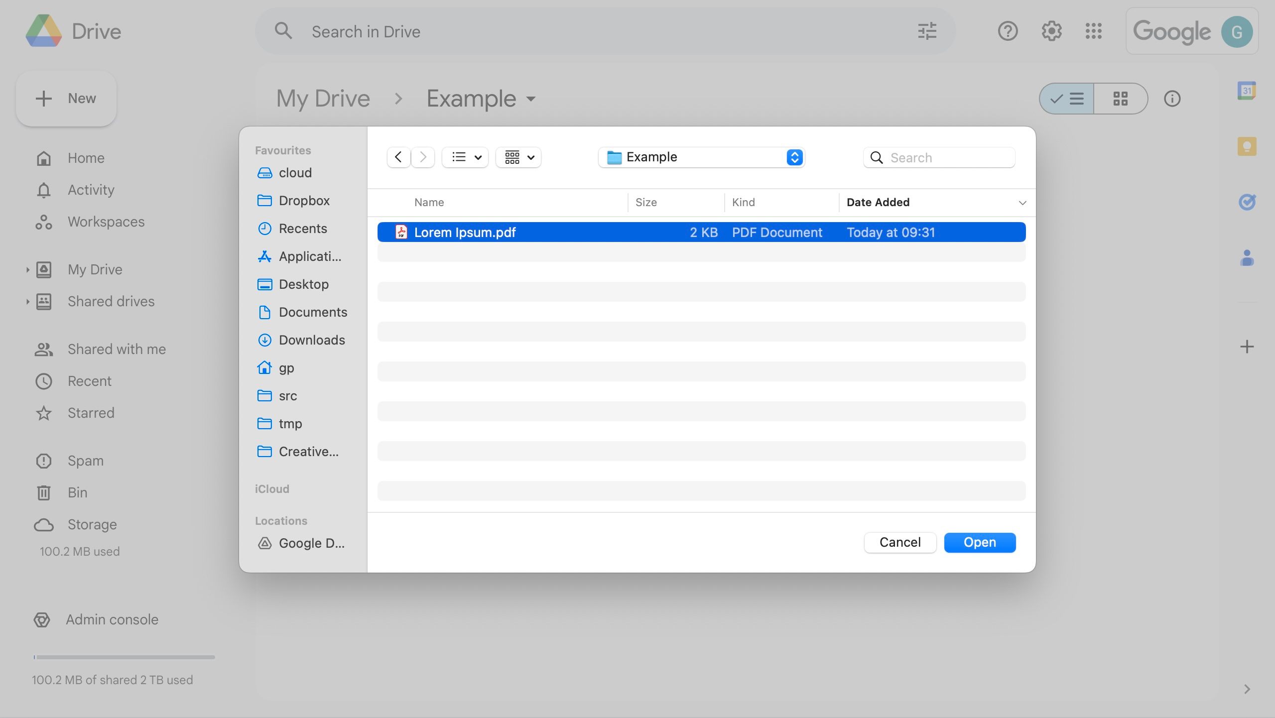 Upload file to Google Drive - pick file